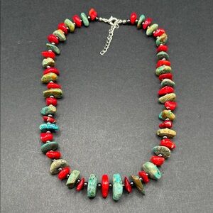 VTG Chunky Genuine Turquoise Red Coral Hematite Bead Necklace